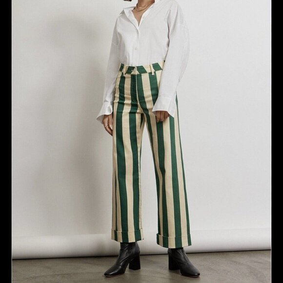 KITRI Denim - KITRI X JESSIE BUSH Joey Green Striped Trousers Pants Cropped High Waisted